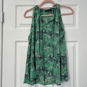 Karma Highway Green Floral Flowy Tank Top Tie Neck Boho Festival Summer Top NWOT